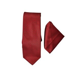 Barry‎ Wang Mens Red 100% Silk Necktie and Pocket Square Set Formal Wedding
